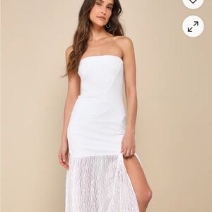 Lulu's White Strapless Sheath Dress with Slit